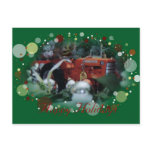 4 toy tractors at christmas post card