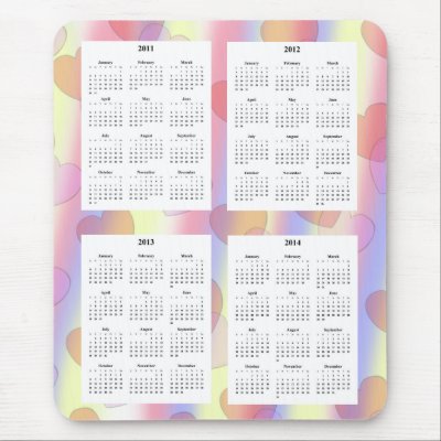 4 Year calendar on Pastel Hearts Design Backgrd. Mousepad by Lynnes_creations
