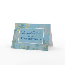 4 Year Employee Anniversary, Blue, Leaves Greeting Card
