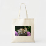 4 yellow kittens on log tote tote bag