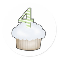 4th Birthday Cupcake Round Stickers