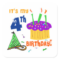 4th Birthday Favours Square Sticker