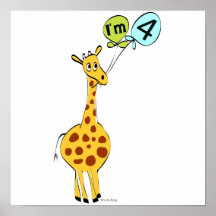 4th Birthday Giraffe Posters