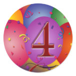 4th Birthday Party balloons Round Stickers