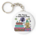 4th Birthday Puppy T-shirts and Gifts Keychain