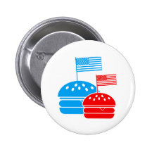 4th July - Independence Day - American Flag Burger Pinback Buttons