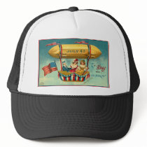 4th of July - Airship - Vintage art Trucker Hats