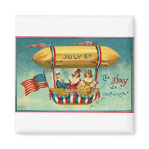 4th of July - Airship - Vintage art Magnets
