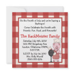 4th of July BBQ invite party fun cute pig picnic