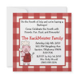 4th of July BBQ invite party fun cute pig picnic