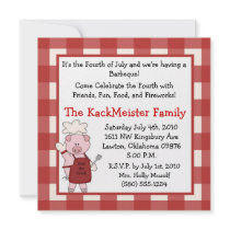 4th of July BBQ invite party fun cute pig picnic