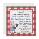 4th of July BBQ invite party fun cute pig picnic