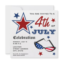 4th of July Patriotic American Flag Sunglasses Personalized Invitations