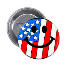 4th of July Smiley Pinback Buttons
