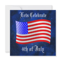 4th of July Stars Stripes Blue Party Invitations