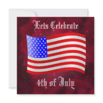 4th of July Stars Stripes Red Party Invitations
