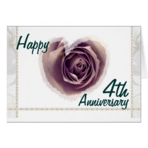 4th Wedding Anniversary - Purple Rose Heart Greeting Cards