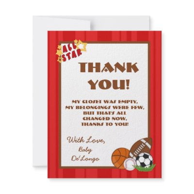 4x5 FLAT Thank you Card All-Star Red Invites by AnnLeeDesigns