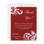 4x5 FLAT Thank you Card Crimson Red Floral Filigre
