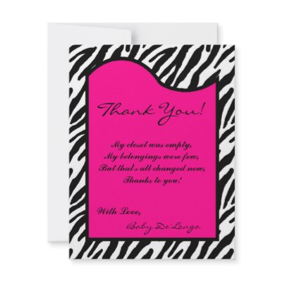 4x5 FLAT Thank you Card Hot Pink Zebra Print by AnnLeeDesigns
