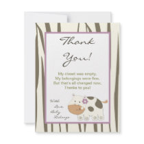 4x5 FLAT Thank You Card Jacana Girl Jungle Zoo Announcement