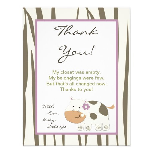 4x5 FLAT Thank You Card Jacana Girl Jungle Zoo Announcement