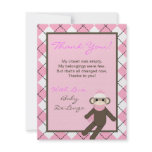 4x5 FLAT Thank you Card Pink Argyle Sock Monkey
