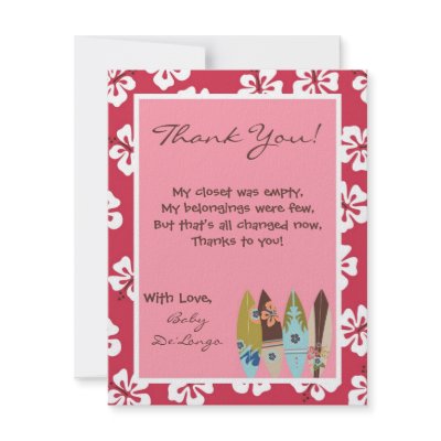 4x5 FLAT Thank you Card Pink Hawaiian Luau Tropica by AnnLeeDesigns