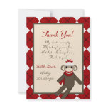 4x5 FLAT Thank you Card Red Sock Monkey Argyle