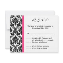 4x5 R.S.V.P. Reply Card - Black Damask Hot Pink
