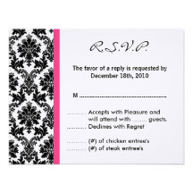 4x5 R.S.V.P. Reply Card - Black Damask Hot Pink Invitations