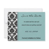 4x5 Save the Date Card - Black Damask Tiffany Blue Custom Invites