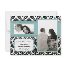4x5 Save the Date Card Black Damask & Tiffany Blue Personalized Announcement