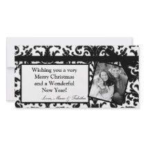4x8 Black Damask Ribbon Frame PHOTO Christmas Card