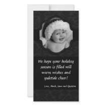 4x8 Black Damask Ribbon Frame PHOTO Christmas Card