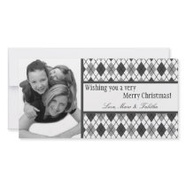 4x8 Black White Argyle Frame PHOTO Christmas Card