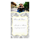 4x8 Engagement Announcement Gray Yello Damask Lace Picture Card