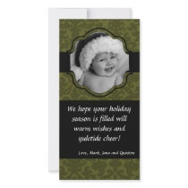 4x8 Green Damask Ribbon Frame PHOTO Christmas Card