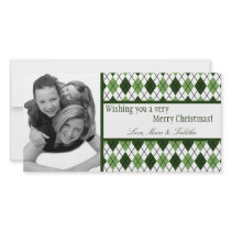 4x8 Green White Argyle Frame PHOTO Christmas Card