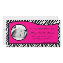 4x8 Hot Pink Zebra Print Photo Birth Announcement Picture Card