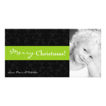 4x8 Lime Black Damask Frame PHOTO Christmas Card Photo Card
