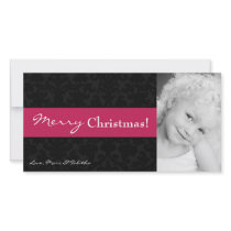 4x8 Pink Black Damask Frame PHOTO Christmas Card