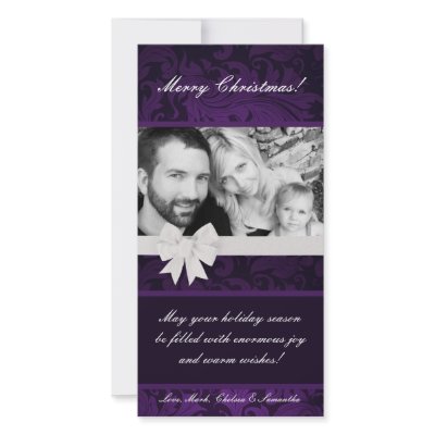 4x8 Purple Floral Bow Ribbo PHOTO Christmas Card by AnnLeeDesigns