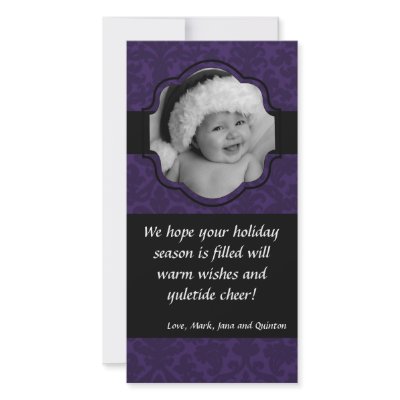 4x8 PurpleDamask Ribbon Frame PHOTO Christmas Card by AnnLeeDesigns