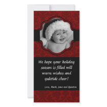 4x8 Red Damask Ribbon Frame PHOTO Christmas Card