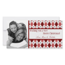 4x8 Red White Argyle Frame PHOTO Christmas Card