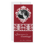 4x8 Red White Damask Frame PHOTO Christmas Card Photo Greeting Card
