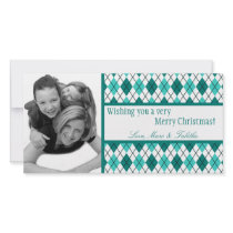 4x8 Teal White Argyle Frame PHOTO Christmas Card