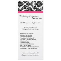 4x9 Wedding Program - Black Damask and Hot Pink