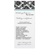 4x9 Wedding Program - Black Damask Tiffany Blue Invitations